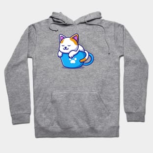 Cute Cat Sleeping On Cup Coffee Cartoon Hoodie